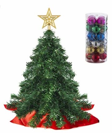 Prextex 56cm Mini-Weihnachtsbaum Set für Tische mit Stern-Baumspitze und hängendem Baumschmuck für DIY-Weihnachtsdekoration - 1