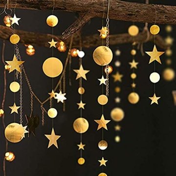 Queta 3x4m Sterne Runde Girlande Wunderschöne Papier Girlande Goldene Sterne Runde Bunting Banner Hangedekoration für Fenster,Wand,Kinderzimmer,Party,Geburtstag,Hochzeit,Weihnachten - 3