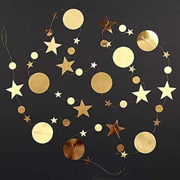 Queta 3x4m Sterne Runde Girlande Wunderschöne Papier Girlande Goldene Sterne Runde Bunting Banner Hangedekoration für Fenster,Wand,Kinderzimmer,Party,Geburtstag,Hochzeit,Weihnachten - 6