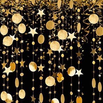 Queta 3x4m Sterne Runde Girlande Wunderschöne Papier Girlande Goldene Sterne Runde Bunting Banner Hangedekoration für Fenster,Wand,Kinderzimmer,Party,Geburtstag,Hochzeit,Weihnachten - 7