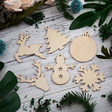 SAVITA 120 Stück Weihnachten Holzanhänger, 12 Stil Christbaumanhänger, Hängende Holzscheiben mit Seilen für Weihnachtsbaumschmuck Holz DIY Handwerk Hängende Dekorationen - 2