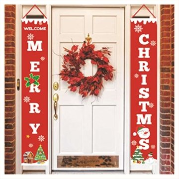 Sayala Willkommen &Frohen Weihnachten Banner,Frohe Weihnachten Girlande Banner Weihnachten Fensterdeko Kamin Bild Indoor Outdoor Partei Dekorationen - 8
