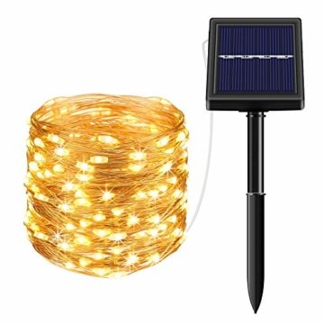 Solar Lichterkette Außen Fohil 10M 100 LED Lichterketten Aussen, Wasserdicht Kupferdraht Weihnachtsbeleuchtung Warmweiß Lichterkette für Balkon, gartendeko, Bäume, Terrasse, Hochzeiten, Partys - 1