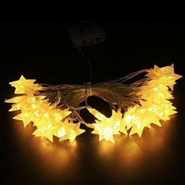 Sterne Lichterkette Galaxer 40 Stücke LED Stern Nacht Weihnachten String Lichter 20Ft / 6M Monochrome Modus Warmweiß Dekoration Licht zum Geburtstag oder Urlaub Party - 3