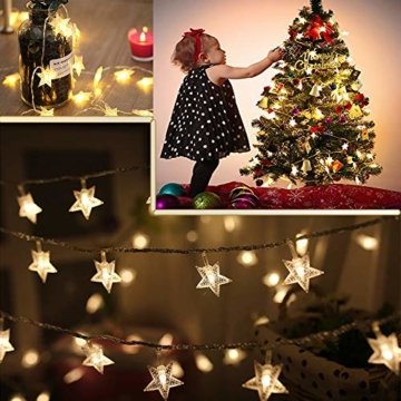 Sterne Lichterkette Galaxer 40 Stücke LED Stern Nacht Weihnachten String Lichter 20Ft / 6M Monochrome Modus Warmweiß Dekoration Licht zum Geburtstag oder Urlaub Party - 5
