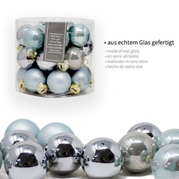 ToCi Mini Weihnachtskugeln aus Glas in hellblau und Silber kleine Christbaumkugeln 24ger Set - 2