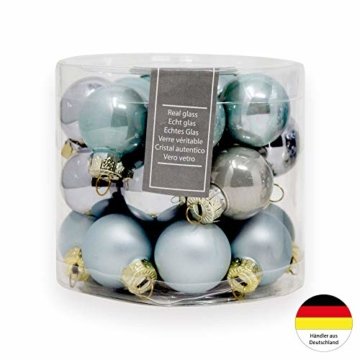 ToCi Mini Weihnachtskugeln aus Glas in hellblau und Silber kleine Christbaumkugeln 24ger Set - 7