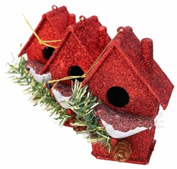 Toyland® Packung mit 3-10 cm Robins Birdhouse Glittery Tree Ornaments - Christbaumschmuck - 3