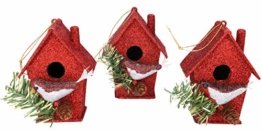 Toyland® Packung mit 3-10 cm Robins Birdhouse Glittery Tree Ornaments - Christbaumschmuck - 1