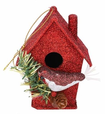 Toyland® Packung mit 3-10 cm Robins Birdhouse Glittery Tree Ornaments - Christbaumschmuck - 4