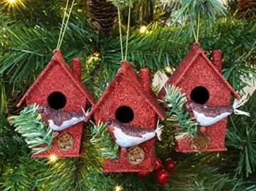 Toyland® Packung mit 3-10 cm Robins Birdhouse Glittery Tree Ornaments - Christbaumschmuck - 5