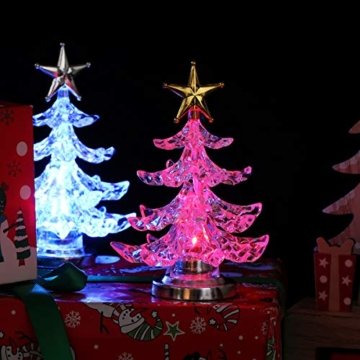 Uonlytech Acryl weihnachtsbaum nachtlicht usb bunt leuchtende desktop lampe led nachtlicht weihnachtsdekoration für baby zimmer schlafzimmer home party 2 stücke (goldene silber) - 3