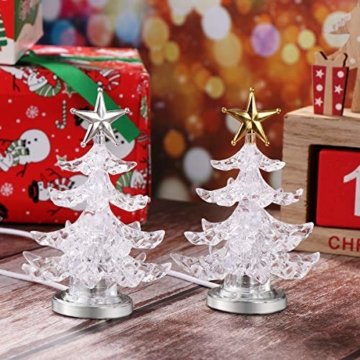 Uonlytech Acryl weihnachtsbaum nachtlicht usb bunt leuchtende desktop lampe led nachtlicht weihnachtsdekoration für baby zimmer schlafzimmer home party 2 stücke (goldene silber) - 4