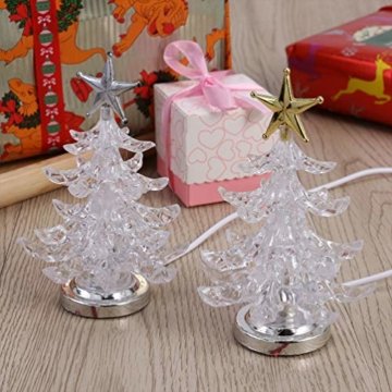 Uonlytech Acryl weihnachtsbaum nachtlicht usb bunt leuchtende desktop lampe led nachtlicht weihnachtsdekoration für baby zimmer schlafzimmer home party 2 stücke (goldene silber) - 6