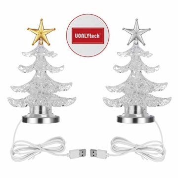 Uonlytech Acryl weihnachtsbaum nachtlicht usb bunt leuchtende desktop lampe led nachtlicht weihnachtsdekoration für baby zimmer schlafzimmer home party 2 stücke (goldene silber) - 8