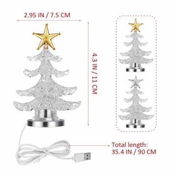 Uonlytech Acryl weihnachtsbaum nachtlicht usb bunt leuchtende desktop lampe led nachtlicht weihnachtsdekoration für baby zimmer schlafzimmer home party 2 stücke (goldene silber) - 9