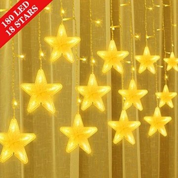 Uping 180 LED Sterne Lichterkette, LED Lichtervorhang, Wasserdicht 8 Modi Außenlichterkette Deko für Garten, Haus, Hochzeit, Party, Warmweiß - 1