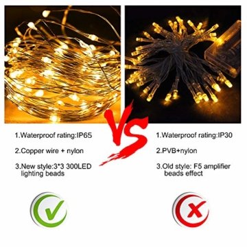 Vegena LED USB Lichtervorhang 3m x 3m, 300 LEDs Lichterkettenvorhang mit 8 Modi Lichterkette Gardine für Partydekoration Schlafzimmer Innenbeleuchtung Weihnachten Deko Warmweiß [Energieklasse A+++] - 6