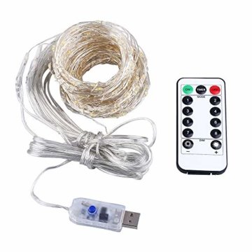 Vegena LED USB Lichtervorhang 3m x 3m, 300 LEDs Lichterkettenvorhang mit 8 Modi Lichterkette Gardine für Partydekoration Schlafzimmer Innenbeleuchtung Weihnachten Deko Warmweiß [Energieklasse A+++] - 7