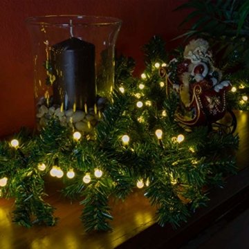 Weihnachtsgirlande mit 200 LED Kugeln gefrostet – Weihnachtsschmuck Tannengirlande grünes Kabel innen außen Trafo Timer 180 Spitzen - 5