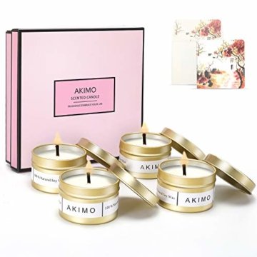 Weihnachtskerzen mit Grußkarte Geschenkbox - AKIMO Natural Soy Wax Vegane Kerzen, Geschenkset für Frauen, Thanksgiving, Jubiläum, Aromatherapie, Bad, Yoga - 4er Pack - 1