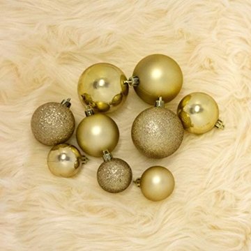 Wohaga® 70 Stück Weihnachtskugeln inkl. Transportbox Christbaumkugeln Baumschmuck Weihnachtsbaumschmuck Baumkugeln-Set, Farbe:Gold - 3