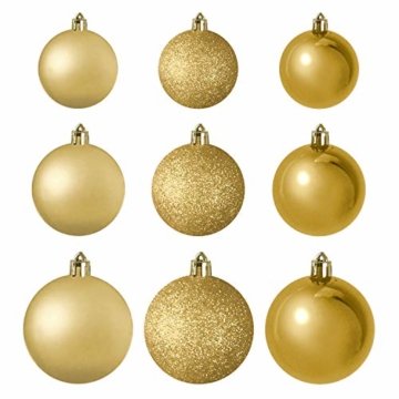 Wohaga® 70 Stück Weihnachtskugeln inkl. Transportbox Christbaumkugeln Baumschmuck Weihnachtsbaumschmuck Baumkugeln-Set, Farbe:Gold - 4