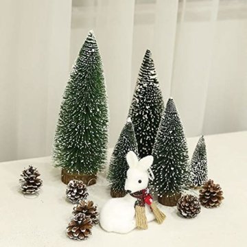 XONOR 5 Stück künstliche Weihnachten Sisal Schnee Frost Bäume mit LED Fairy String Licht, Flaschenbürste Bäume Kunststoff Winter Schnee Ornamente Tischplatte Bäume für Weihnachtsfeier Dekoration - 2