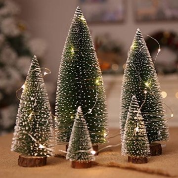 XONOR 5 Stück künstliche Weihnachten Sisal Schnee Frost Bäume mit LED Fairy String Licht, Flaschenbürste Bäume Kunststoff Winter Schnee Ornamente Tischplatte Bäume für Weihnachtsfeier Dekoration - 4