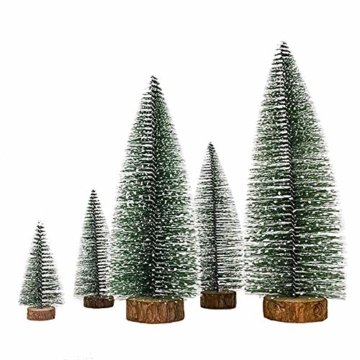 XONOR 5 Stück künstliche Weihnachten Sisal Schnee Frost Bäume mit LED Fairy String Licht, Flaschenbürste Bäume Kunststoff Winter Schnee Ornamente Tischplatte Bäume für Weihnachtsfeier Dekoration - 1