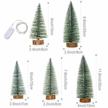 XONOR 5 Stück künstliche Weihnachten Sisal Schnee Frost Bäume mit LED Fairy String Licht, Flaschenbürste Bäume Kunststoff Winter Schnee Ornamente Tischplatte Bäume für Weihnachtsfeier Dekoration - 5