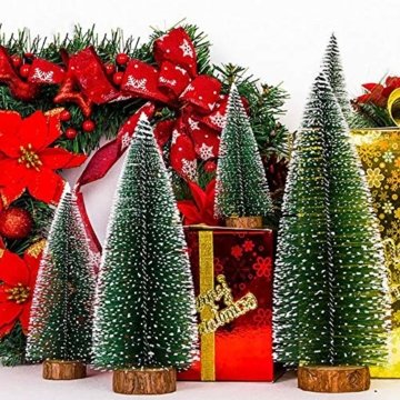 XONOR 5 Stück künstliche Weihnachten Sisal Schnee Frost Bäume mit LED Fairy String Licht, Flaschenbürste Bäume Kunststoff Winter Schnee Ornamente Tischplatte Bäume für Weihnachtsfeier Dekoration - 6