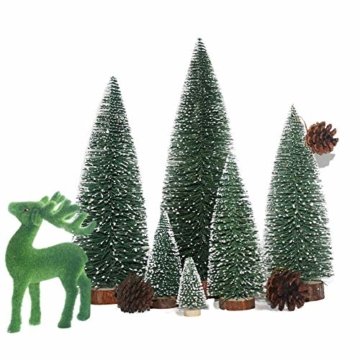 XONOR 5 Stück künstliche Weihnachten Sisal Schnee Frost Bäume mit LED Fairy String Licht, Flaschenbürste Bäume Kunststoff Winter Schnee Ornamente Tischplatte Bäume für Weihnachtsfeier Dekoration - 7