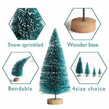 XONOR 5 Stück künstliche Weihnachten Sisal Schnee Frost Bäume mit LED Fairy String Licht, Flaschenbürste Bäume Kunststoff Winter Schnee Ornamente Tischplatte Bäume für Weihnachtsfeier Dekoration - 8