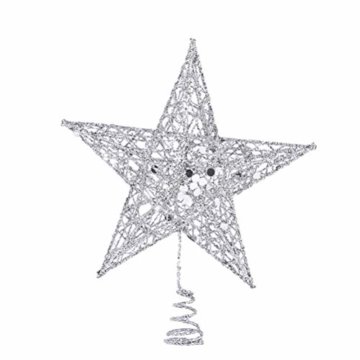 Yardwe 15cm Stern Baum Topper Glitter Treetop Weihnachtsbaum Zierde für Haus-Partei-Dekor (Silber) - 1