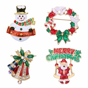 YeahiBaby 4pcs Weihnachten Emaille Brosche Schneemann Weihnachtsmann Weihnachtsglocken Kranz Anstecker Pin Weihnachtsschmuck - 1