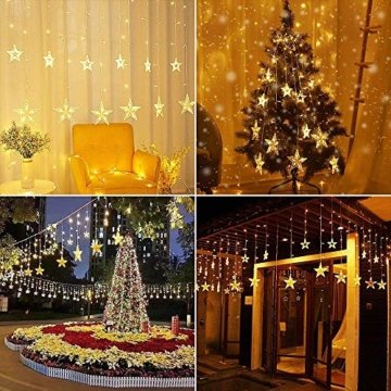 YINUO LIGHT LED Lichterkette mit 12 Sterne, 138 LEDs Lichterkettenvorhang, 8 Modi Dimmbar, Controller mit Speicherfunktion, IP44 Wasserfest für Weihnachtsdeko Innen und Außen Garten Party Hochzeit usw - 2