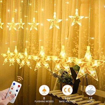 YINUO LIGHT LED Lichterkette mit 12 Sterne, 138 LEDs Lichterkettenvorhang, 8 Modi Dimmbar, Controller mit Speicherfunktion, IP44 Wasserfest für Weihnachtsdeko Innen und Außen Garten Party Hochzeit usw - 4