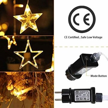 YINUO LIGHT LED Lichterkette mit 12 Sterne, 138 LEDs Lichterkettenvorhang, 8 Modi Dimmbar, Controller mit Speicherfunktion, IP44 Wasserfest für Weihnachtsdeko Innen und Außen Garten Party Hochzeit usw - 6