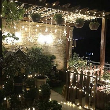 YINUO LIGHT LED Lichterkette mit 12 Sterne, 138 LEDs Lichterkettenvorhang, 8 Modi Dimmbar, Controller mit Speicherfunktion, IP44 Wasserfest für Weihnachtsdeko Innen und Außen Garten Party Hochzeit usw - 8