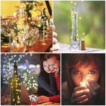 10 Stück LED Flaschenlicht, 20 LEDs 2M Lichterkette Kupferdraht batteriebetriebene Weinflasche Lichter mit Kork Schnurlicht für DIY Deko Weihnachten Party Urlaub Stimmungslichter (Warmweiß) - 3