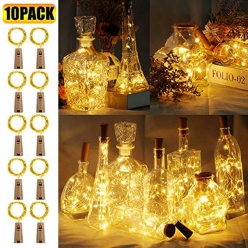 10 Stück LED Flaschenlicht, 20 LEDs 2M Lichterkette Kupferdraht batteriebetriebene Weinflasche Lichter mit Kork Schnurlicht für DIY Deko Weihnachten Party Urlaub Stimmungslichter (Warmweiß) - 1