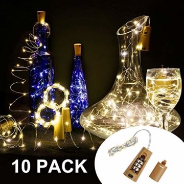 10 Stück LED Flaschenlicht, 20 LEDs 2M Lichterkette Kupferdraht batteriebetriebene Weinflasche Lichter mit Kork Schnurlicht für DIY Deko Weihnachten Party Urlaub Stimmungslichter (Warmweiß) - 5