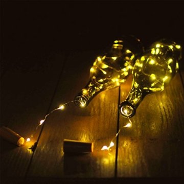 10 Stück LED Flaschenlicht, Sanniu 20 LEDs 2M Lichterkette Kupferdraht batteriebetriebene Weinflasche Lichter mit Kork Schnurlicht für DIY Deko Weihnachten Party Urlaub Stimmungslichter (Warmweiß) - 4