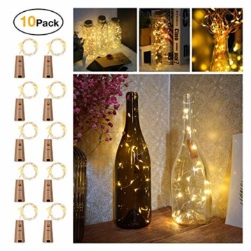 10 Stück LED Flaschenlicht, Sanniu 20 LEDs 2M Lichterkette Kupferdraht batteriebetriebene Weinflasche Lichter mit Kork Schnurlicht für DIY Deko Weihnachten Party Urlaub Stimmungslichter (Warmweiß) - 1