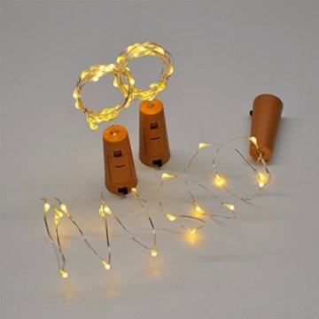 10 Stück LED Flaschenlicht, Sanniu 20 LEDs 2M Lichterkette Kupferdraht batteriebetriebene Weinflasche Lichter mit Kork Schnurlicht für DIY Deko Weihnachten Party Urlaub Stimmungslichter (Warmweiß) - 6