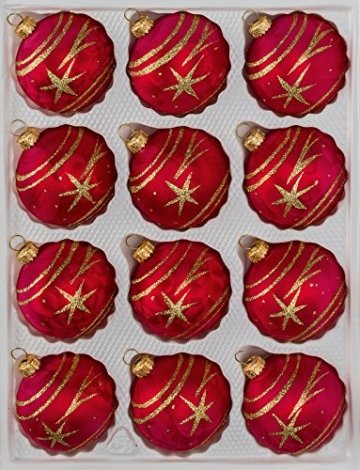 12 TLG. Glas-Weihnachtskugeln Set in Ice Rot Gold Komet - Christbaumkugeln - Weihnachtsschmuck-Christbaumschmuck - 1
