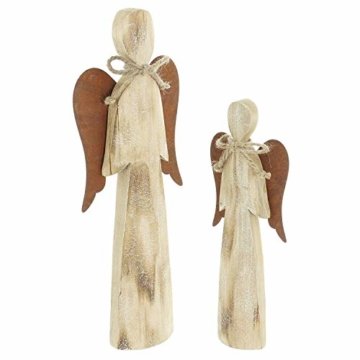 2 Deko Engel aus Holz, Natur/Rost Optik, 28 + 38 cm hoch, Adventsdeko, Weihnachtsdeko-Figur - 2