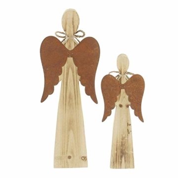 2 Deko Engel aus Holz, Natur/Rost Optik, 28 + 38 cm hoch, Adventsdeko, Weihnachtsdeko-Figur - 5