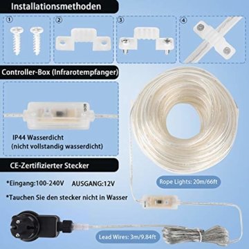 20M LED Schlauch Lichterkette Außen, 200er LED Weihnachtsbeleuchtung Außen IP68, 16 Farben Lichterkette Innen Strombetrieben, Patio Lichterschlauch mit Fernbedienung für Zimmer Halloween Weihnachten - 6